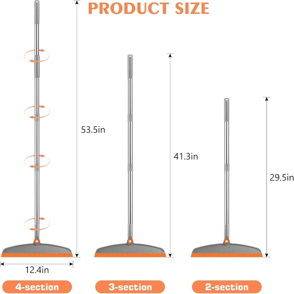 Multifunction Magic Broom, 54 Inch Adjustable Long Handle Gray Orange