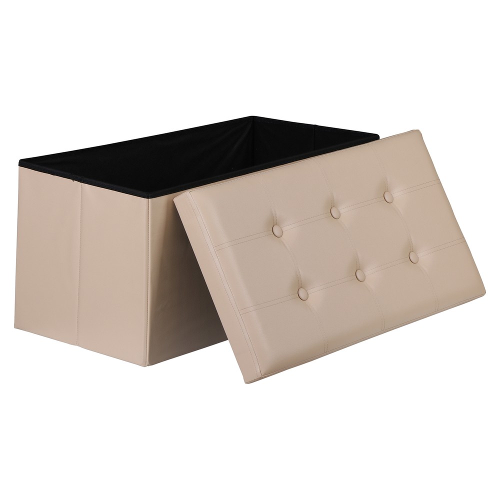 Beige Sturdy Ottomans Foot Bench Foldable Storage Footstools Spacious Organizer