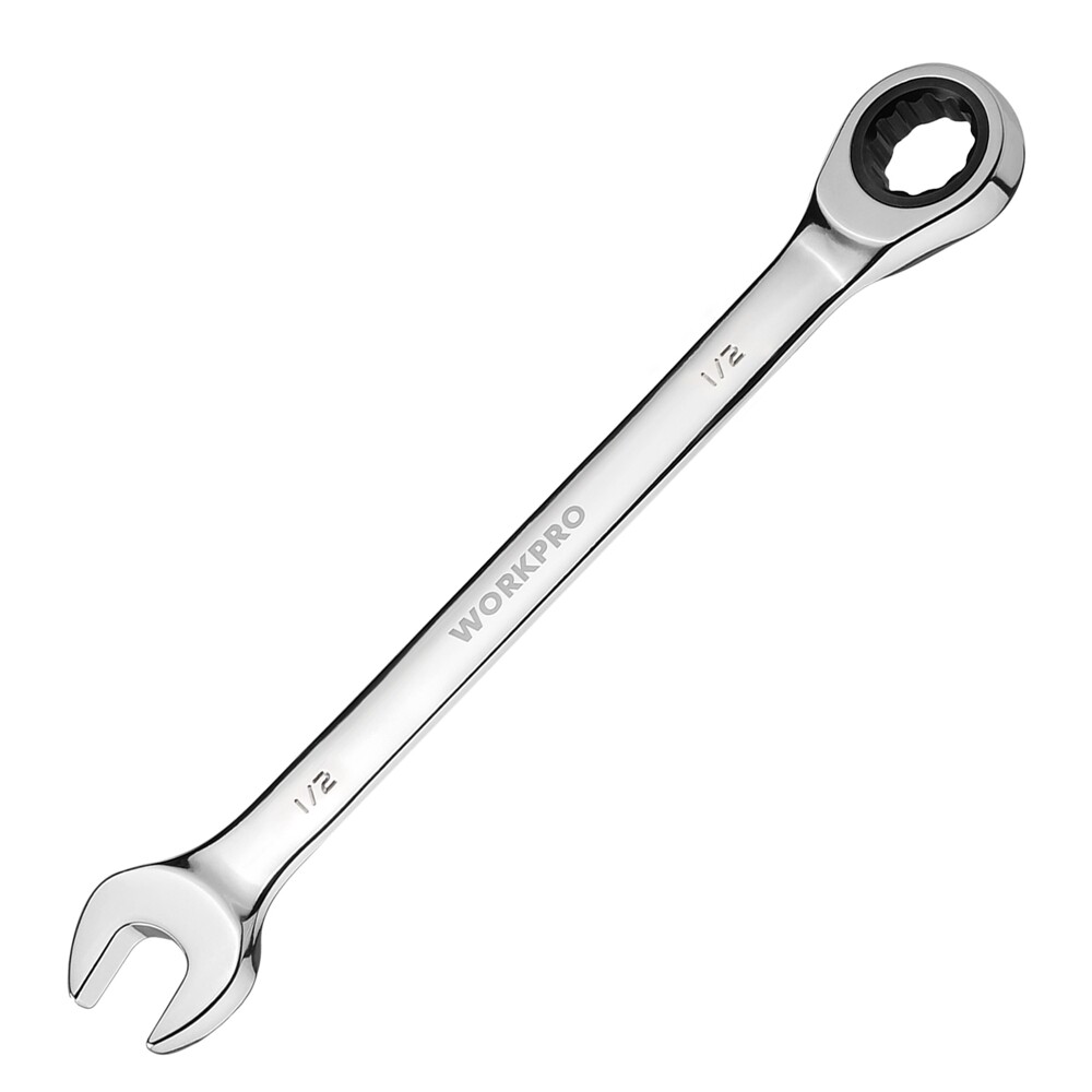 WORKPRO 1/2" Ratcheting Combination Wrench 12-Point 72-Tooth SAE Box Open End US