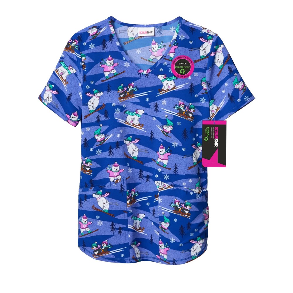 Scrubstar Women's Winter Chillin Scrub Top Size Medium Blue