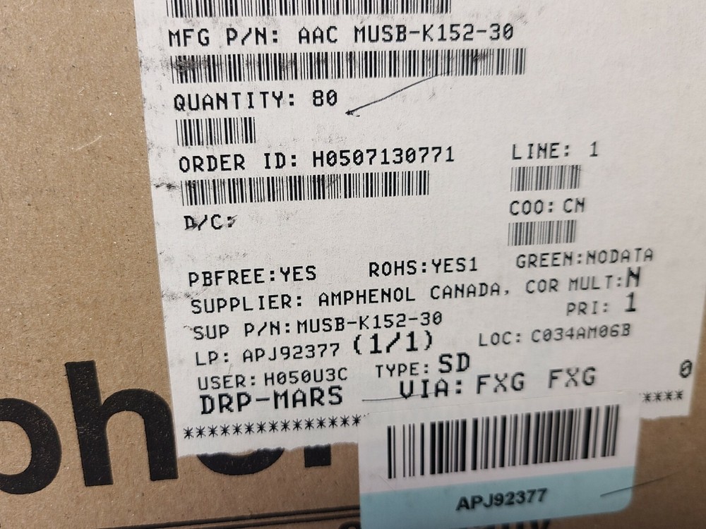 NEW AMPHENOL MICRO AB USB PCB MOUNT CONNECTOR MUSBK15230