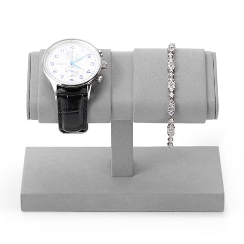 Double Watch Stand Display - Luxury Watch Holder with Soft Microfiber Grey