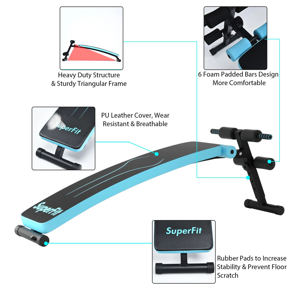 Folding Weight Bench Adjustable Sit-Up Board Workout Slant Bench Blue