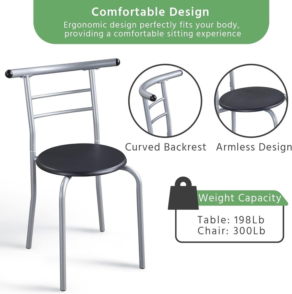 3PCS Dining Room Table Set Kitchen Table & Chair Sets Compact Table w/Steel Legs