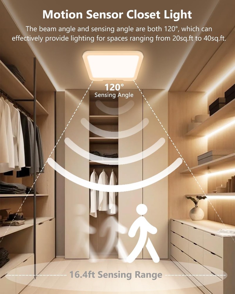 Rechargeable Motion Sensor Ceiling Light with Remote, Dimmable Magnetic Mount...