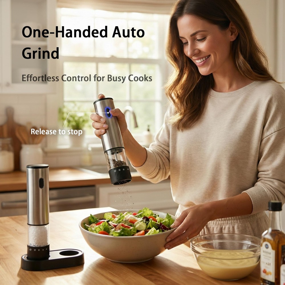 2 Pack Rechargeable Salt and Pepper Grinder Set, USB -Charging Automatic Cord...