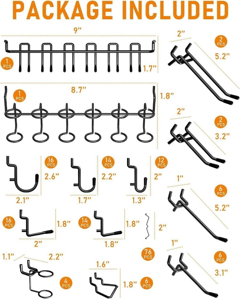 176PCS Extra Thick Pegboard Hooks Set 1/4" Metal Peg Board Hook Assortment
