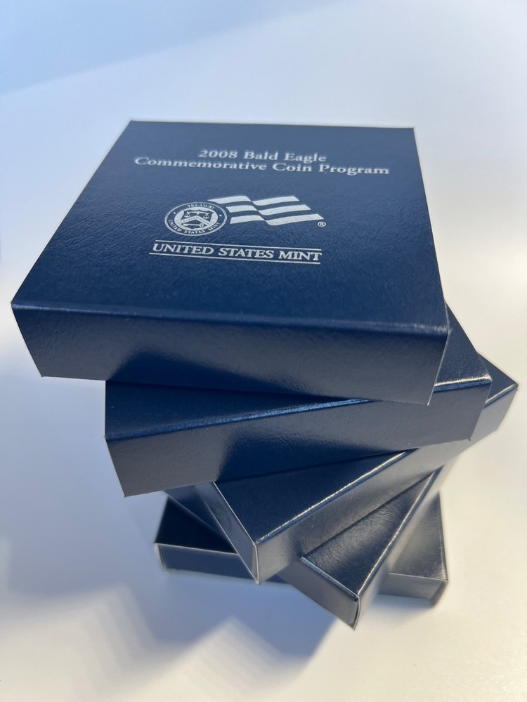 5 SETS- 2008 BALD EAGLE COMMEMORATIVE SILVER PROOF DOLLAR, EA3 US MINT, BOX+COA