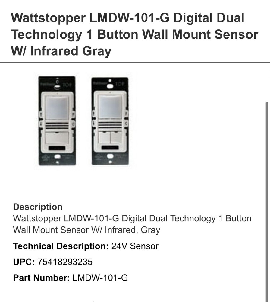 WattStopper Digital Dimming Wall Switch, 1 paddle, w/IR, Grey LMDM-101-G
