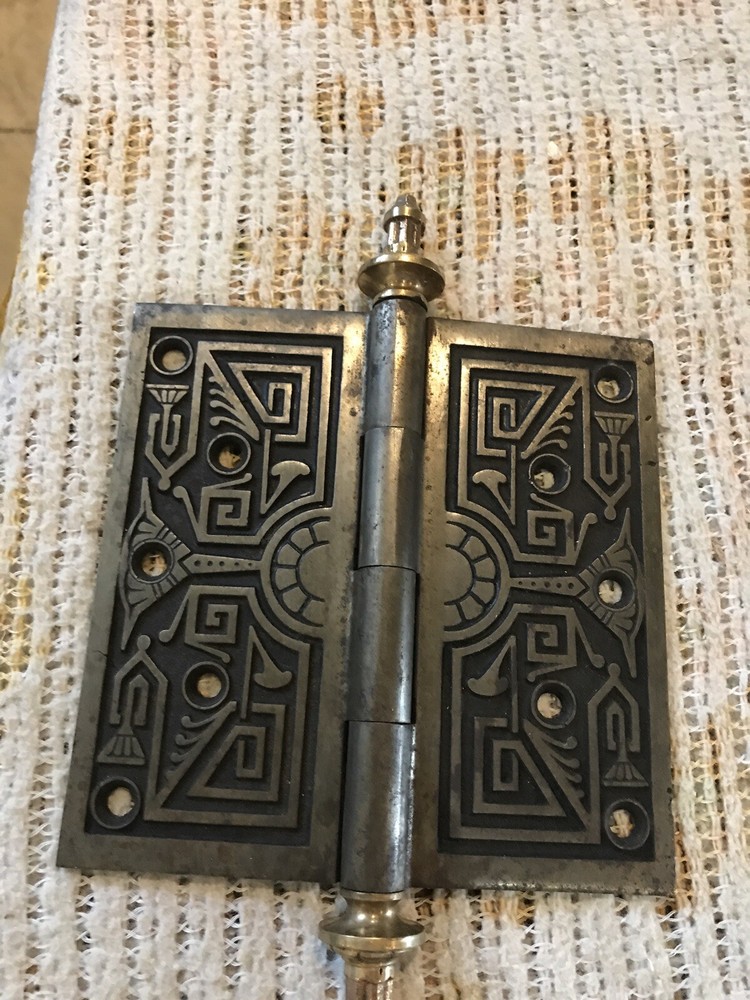 Two antique cast-iron and brass hinge 6”