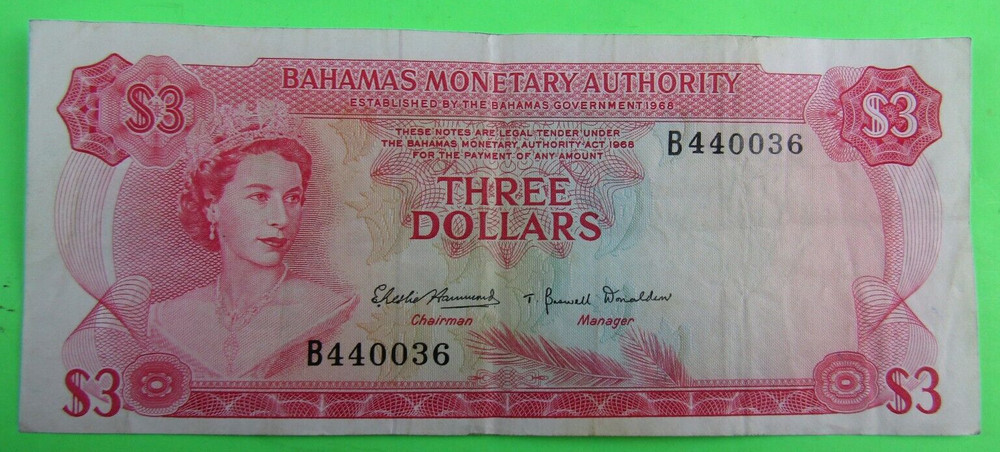BAHAMAS, $3,QEII, P#28a, , L. 1968
