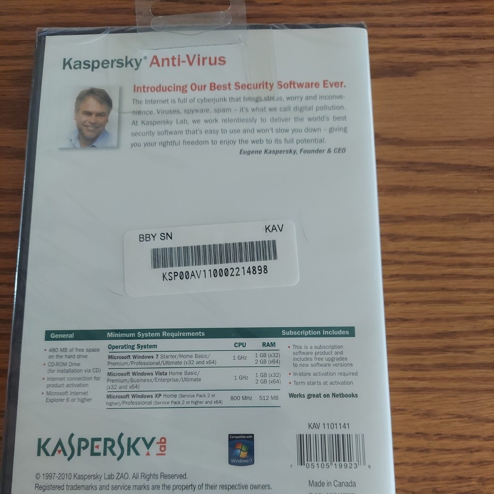 KASPERSLab Anti-Virus Protection PC Computer Security Software - NEW SEALED