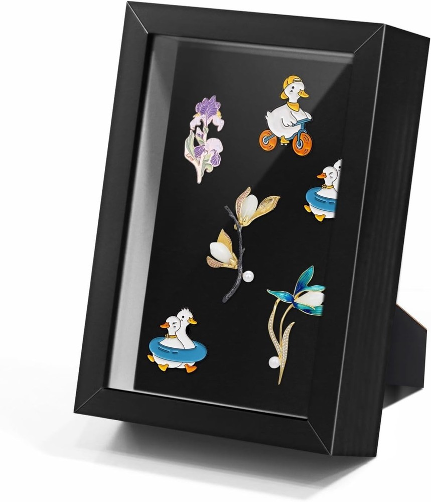 Black Lapel Pin Display Case, 4x6 Shadow Box Frame for Walls 4X6 1Pack,