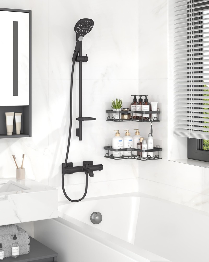 Sakugi Corner Shower Caddy - 2 Pack, Adhesive Medium, Black