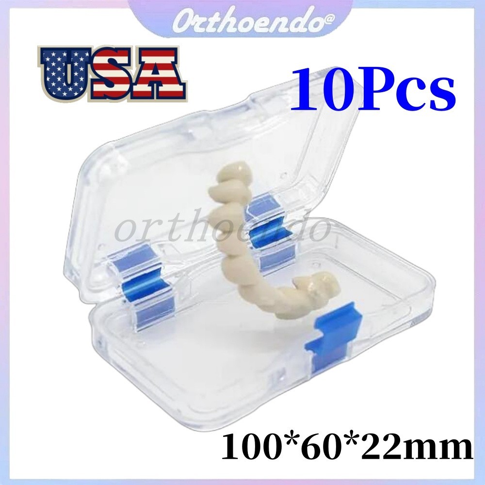 100*60*22mm False Teeth Case Dental Denture Hinged Display Box 10Pcs