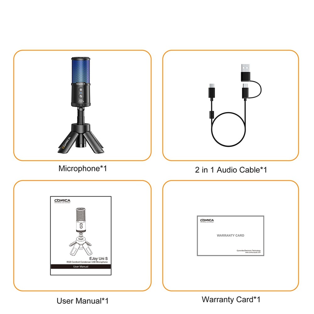 Comica Ejoy Uni S USB Microphone with Retractable Stand- 48kHz/24bit Recording