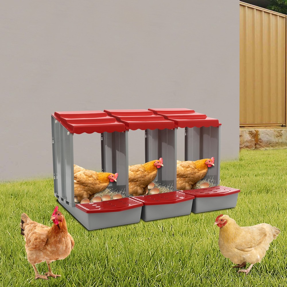 3-Compartment Chicken Nesting Box, Chicken Laying Box with Egg Collection Red