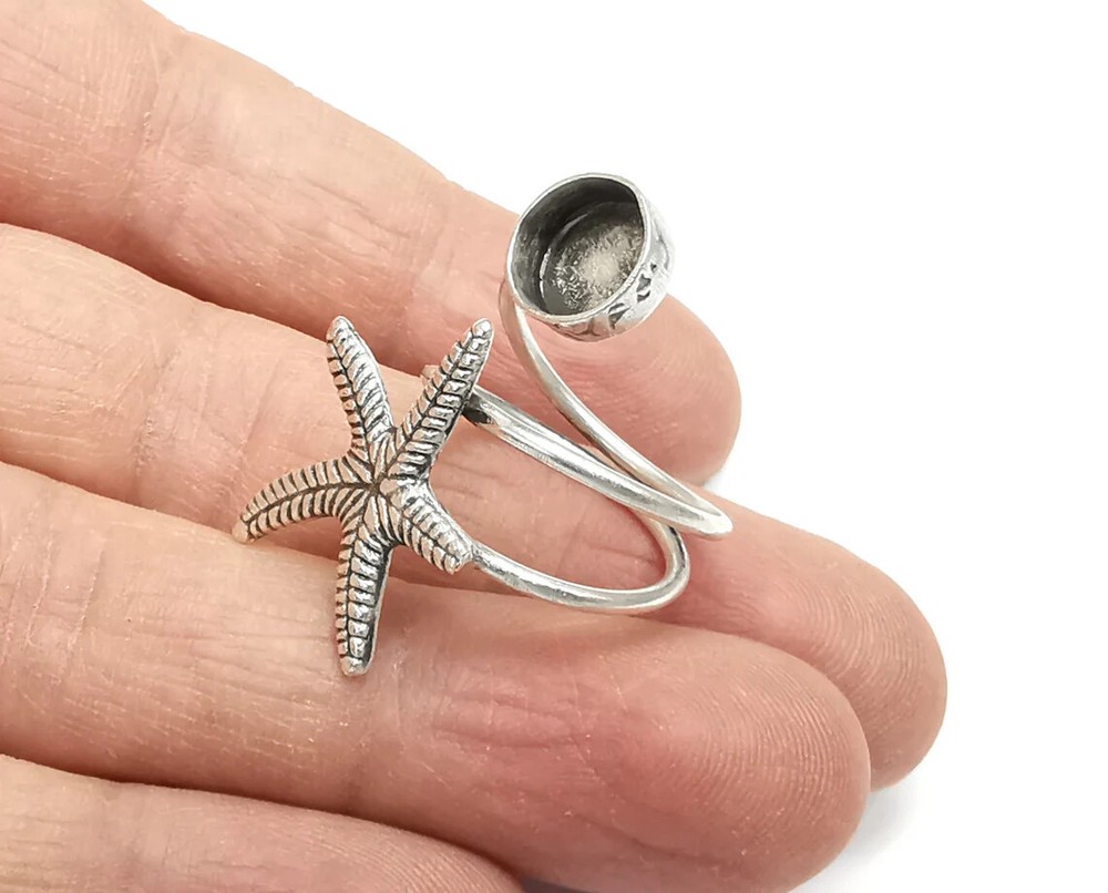 Starfish Wrap Blank Silver Ring Setting Cabochon Mounting Base Brass G27565