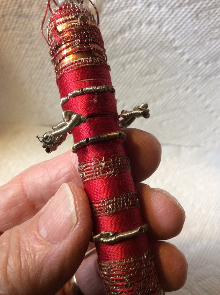 ANTIQUE SEWING-VICTORIAN SILVERED WIRE AND THREAD NEEDLE CASE