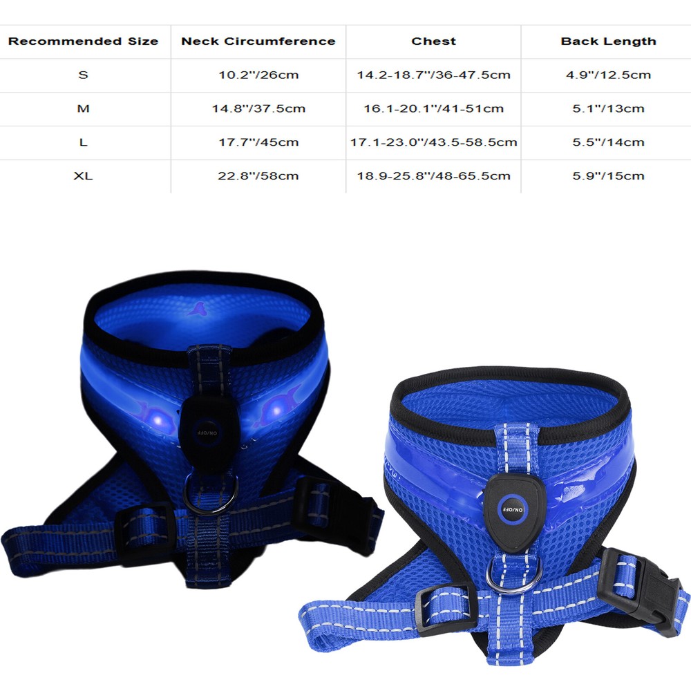 Light Up Adjustable Dog Vest Harness No Pull Harness for Small Medium Dogs