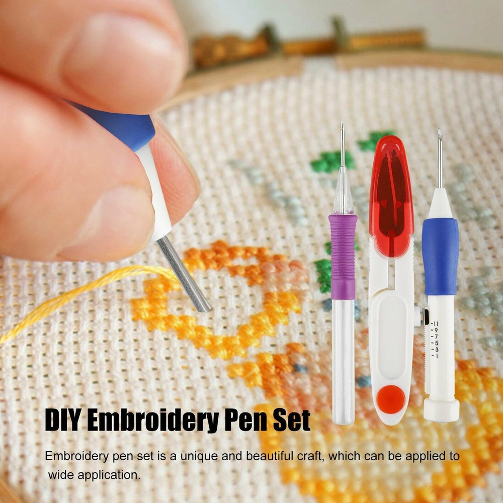 DIY Punch Needle Magic Embroidery Pen Set Stitching Thread Tool Sewing Craft Kit