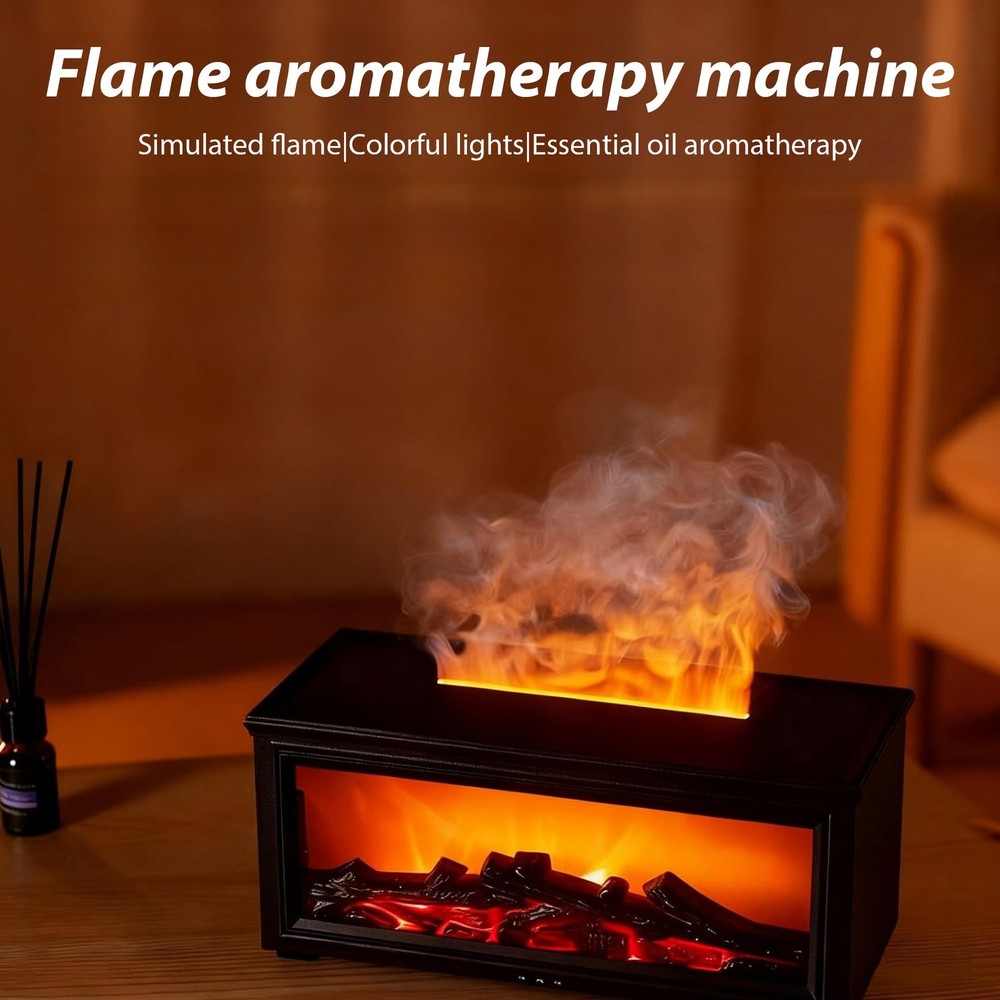 7 Color Fireplace Aroma Diffuser Flame Home Mist Humidifier Mute Work