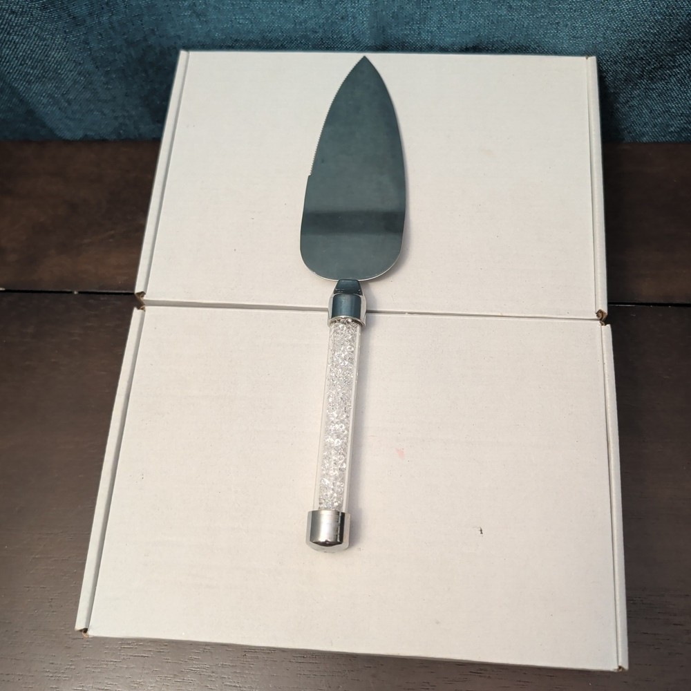 Mr & Mrs Wedding Cake Server Knife Set | Crystal Filled Bling Handle Stainless