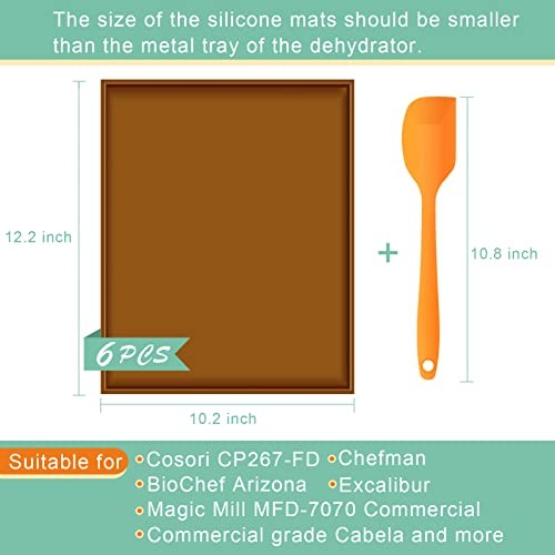 6PCS Silicone Dehydrator Sheets - Nonstick fruit leather trays for Brown