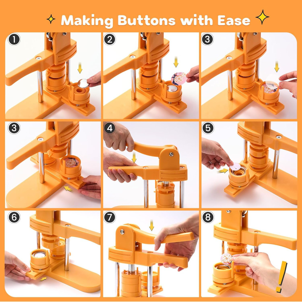 DIY Button Maker Kit - 25+32+44mm with 300 Plastic Backs for Custom Pins