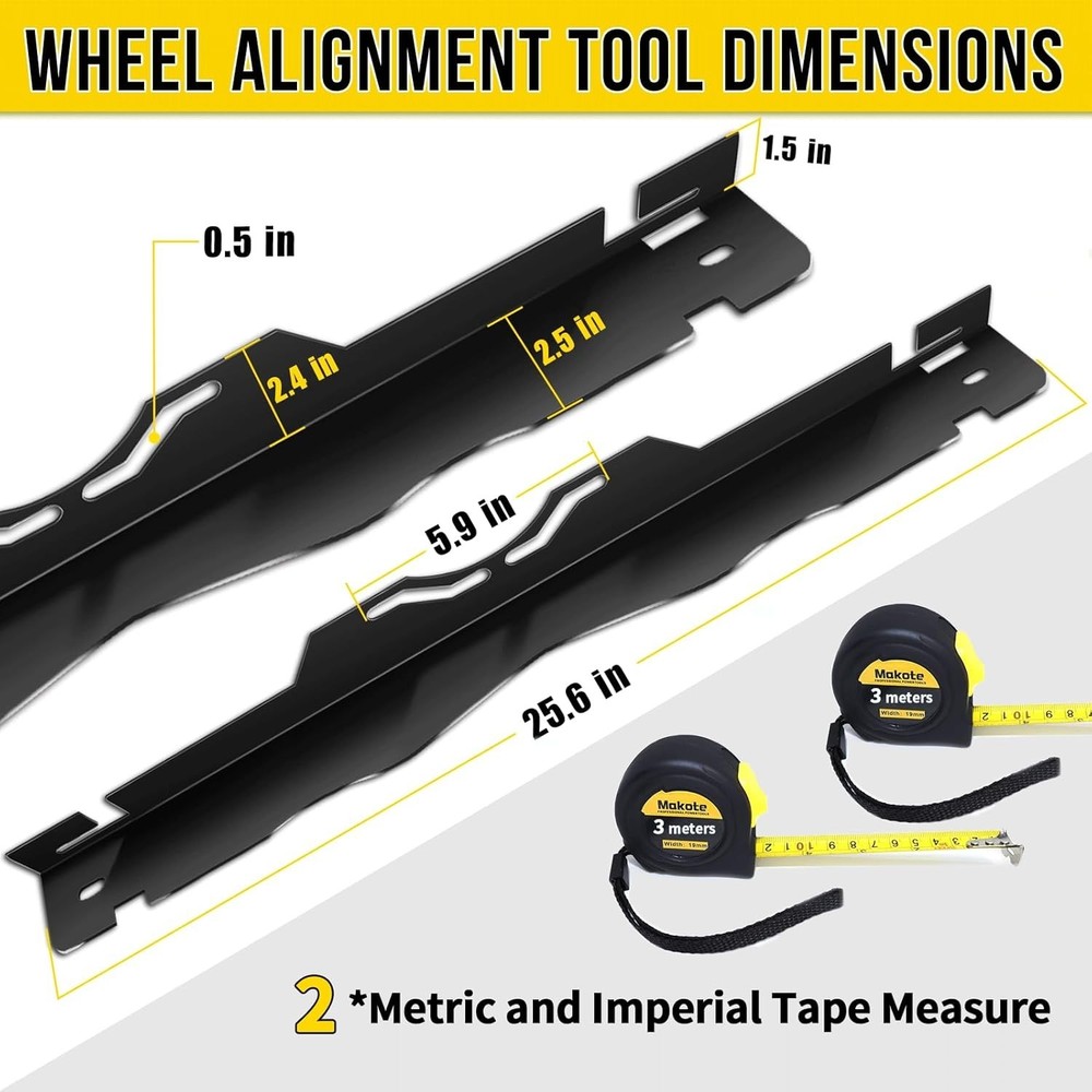Black Wheel Alignment Tool with Dual Tape Measures - 26.2" Long