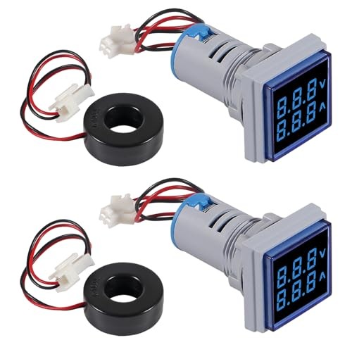 2pcs Blue LED Display Voltmeter, Square Dual Display Voltmeter and Ammeter blue
