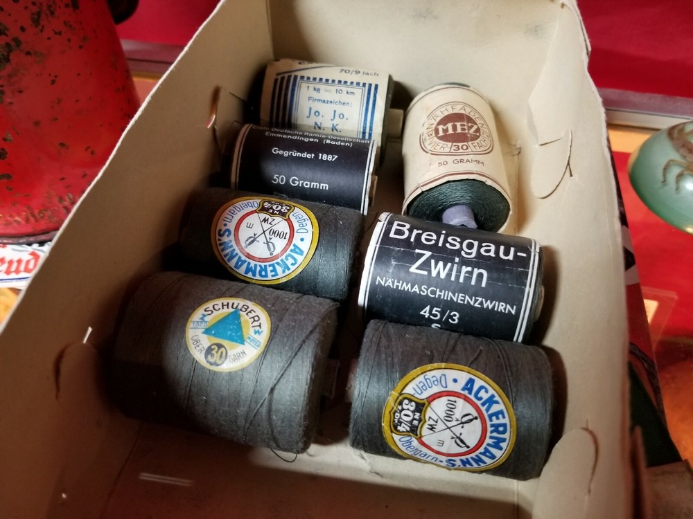 WW2 German uniform Feldgrau sewing thread reels in original box