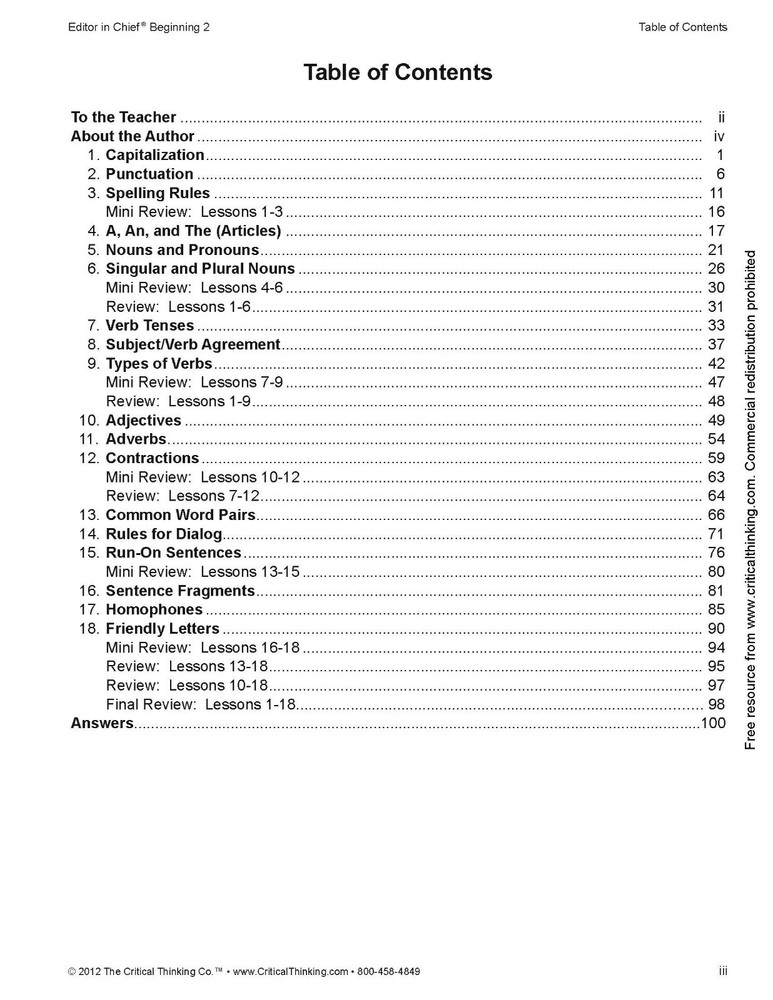 Editor in Chief Beginning 2 Grades 3-4 Grammar Punctuation Supplemental Workbook