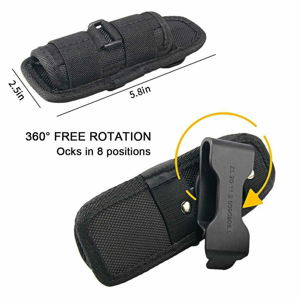 Tactical Flashlight Holster for Flashlight Holder 360° Rotatable Clip Duty Belt