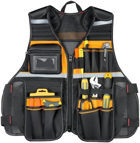 Multi Pocket Tool Vest With Reflective Strips