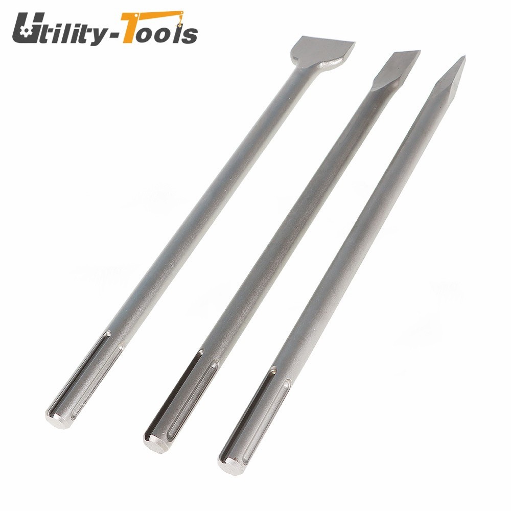 3Pcs Precision 16" SDS Max Bits Set Long-Point Chisel Scaling Chisel Flat Chisel