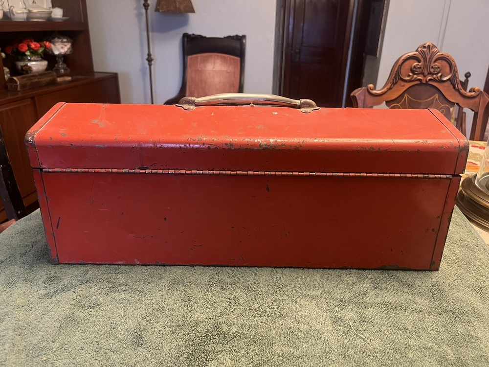 Vintage Red Metal Tool Box