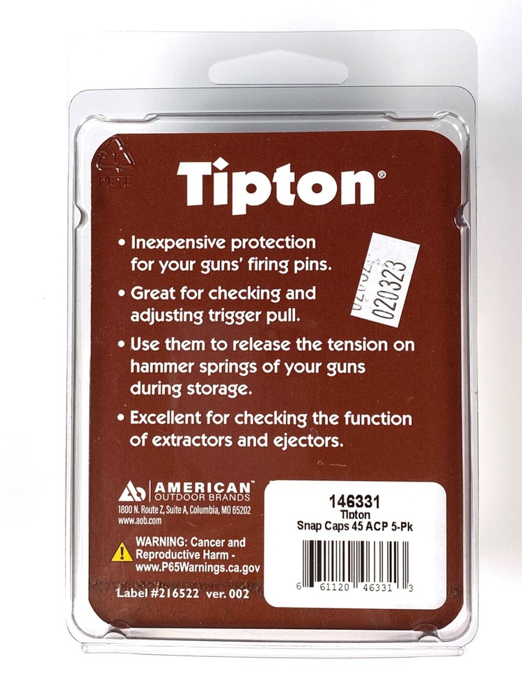 Tipton 45 cal Snap Caps Brass/Plastic 5 per pack 146331