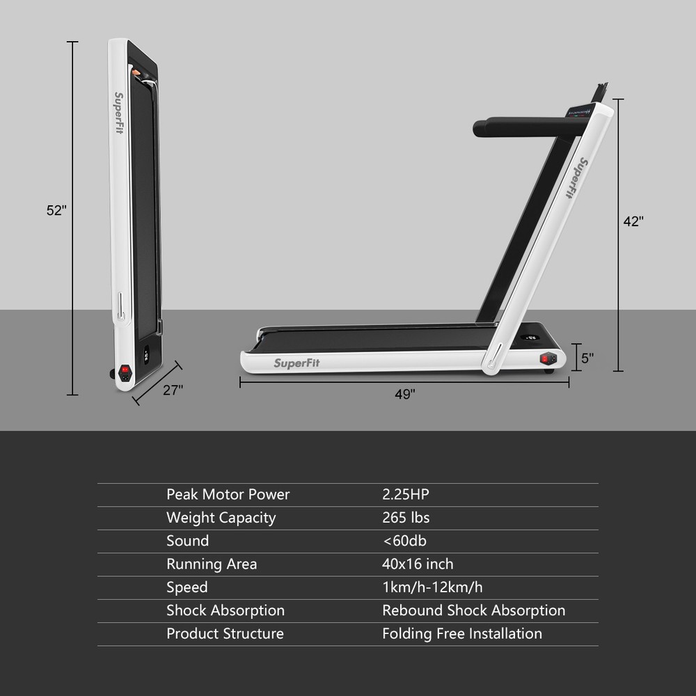 2.25HP 2 in 1 Folding Jogging Treadmill Machine Dual Display W/Speaker