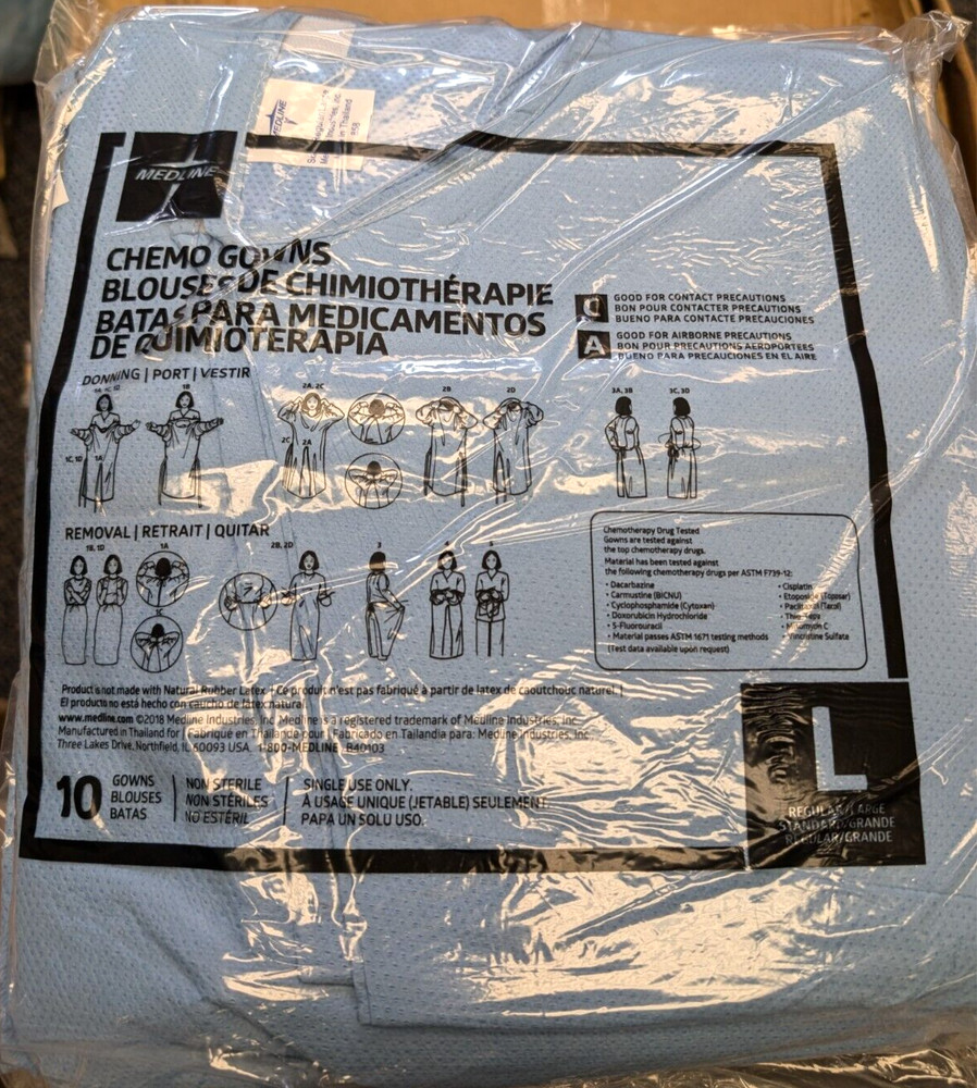 Medline Chemo Gowns LARGE 10 pcs/Pk