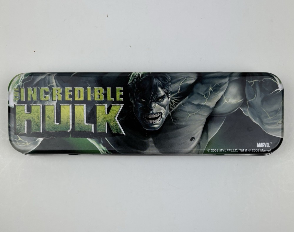 Marvel Comics Heros Pencil Tin Case Box Hulk, With 6 Incredible Hulk Pencils