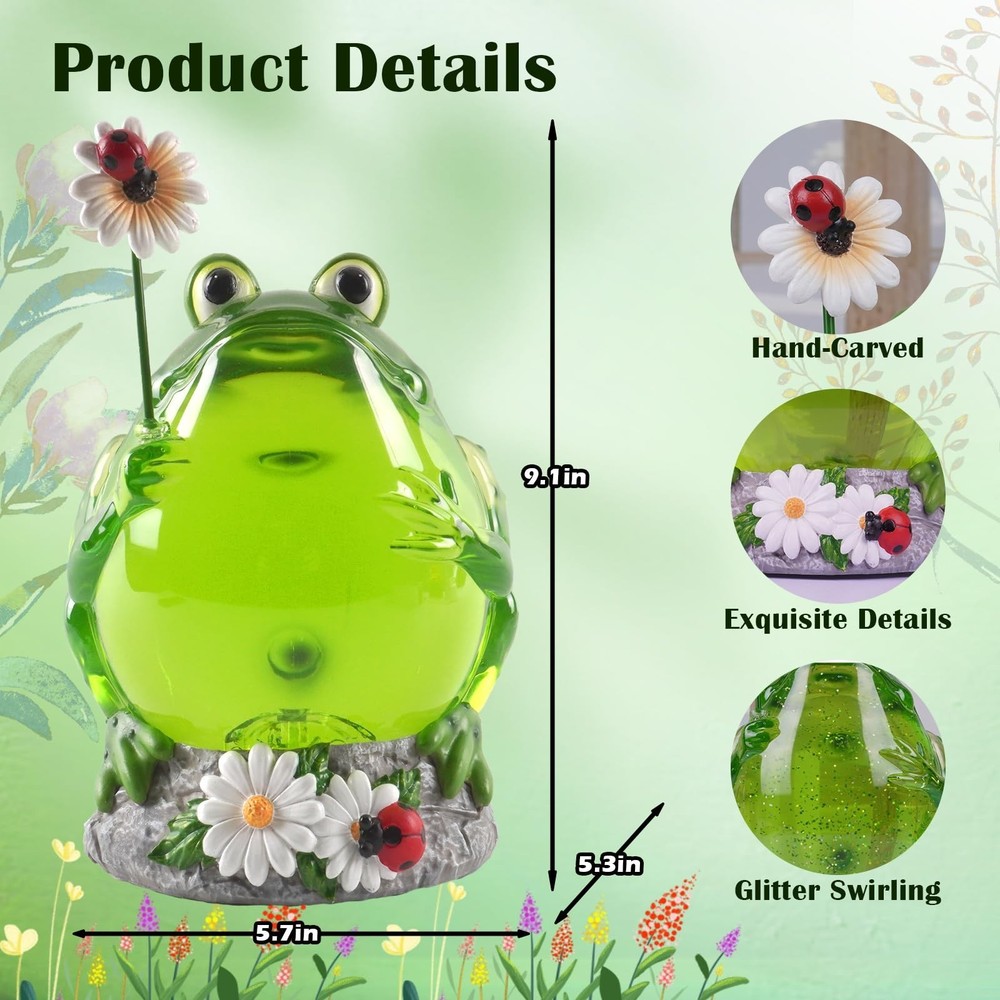 Spring Frog Snow Globe Decor with 6H Timer, Swirling Glitter Snow Globes Spri...