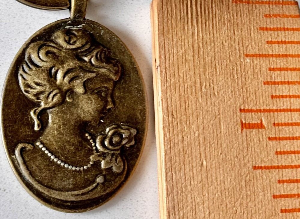 Bronze Cameo Key Chain. Victorian Lady.