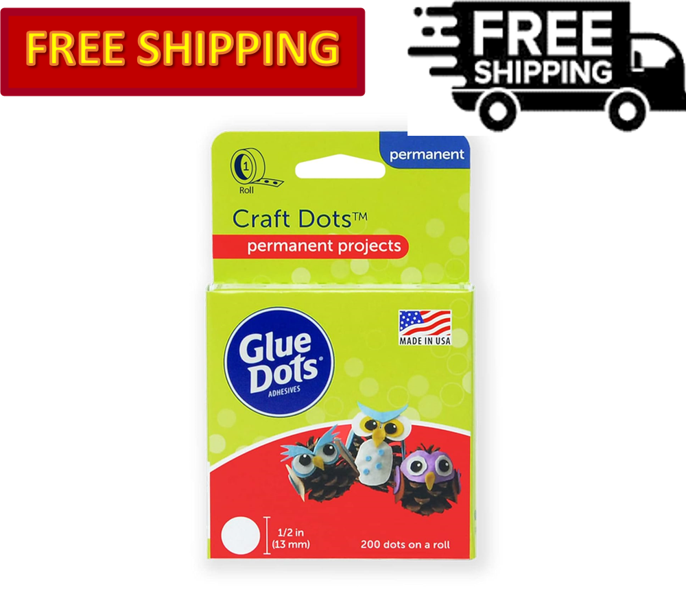 Glue Dots Double-Sided 1/2"/ .5 Inch Permanent Dots, Clear - 200 Dots