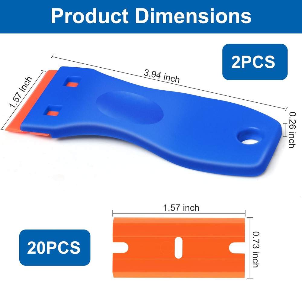Plastic Razor Blade Scraper Tool, 2 Pcs with 20 Plastic...