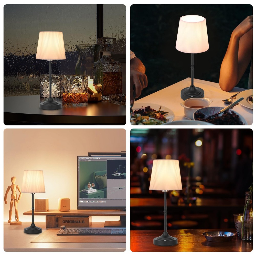 Cordless Table Lamp, Rechargeable, Dimmable, 3-Color, Touch Control, Black