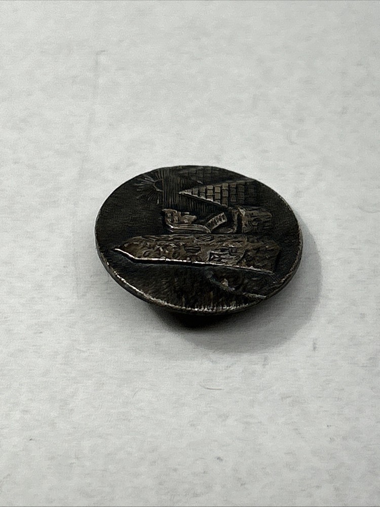 Antique Egyptian Revival Button Bastet Pyramids Hieroglyphics