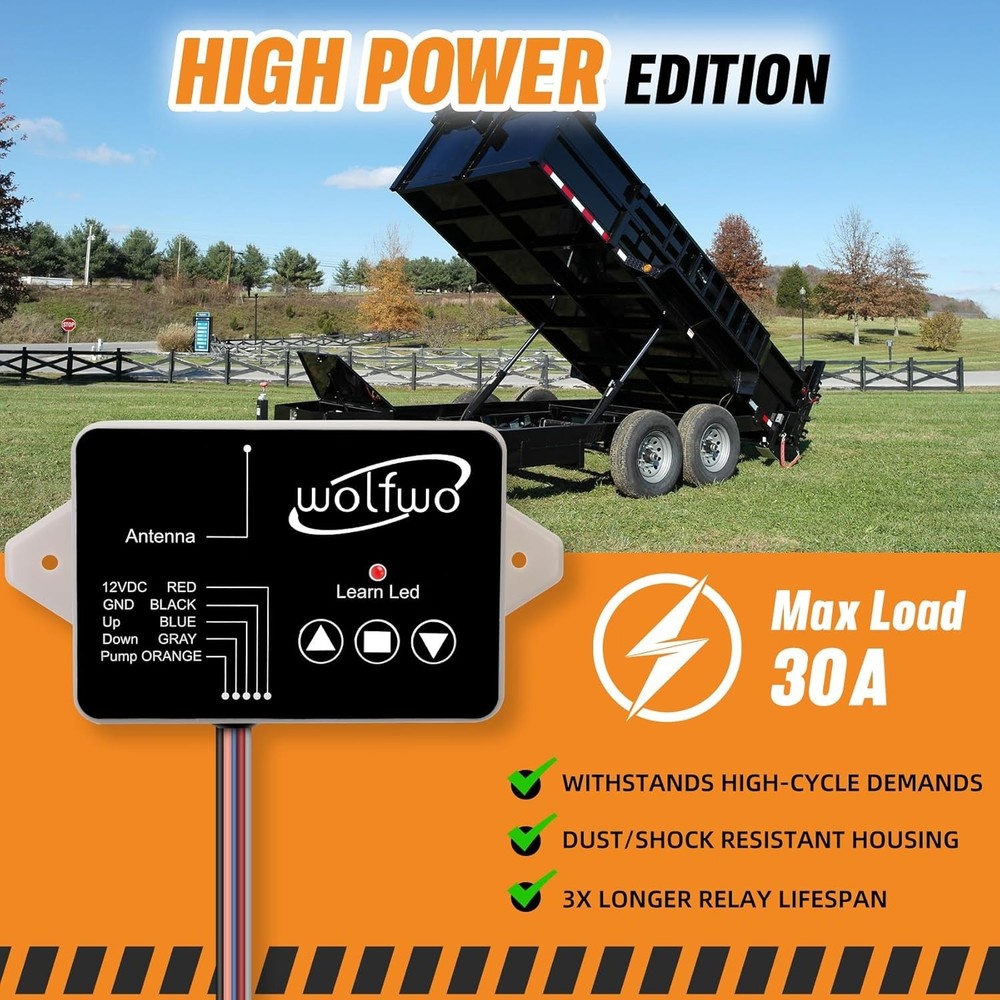 Wolfwo Upgraded 12V Dump Trailer Wireless Remote Controller, High Power Edition