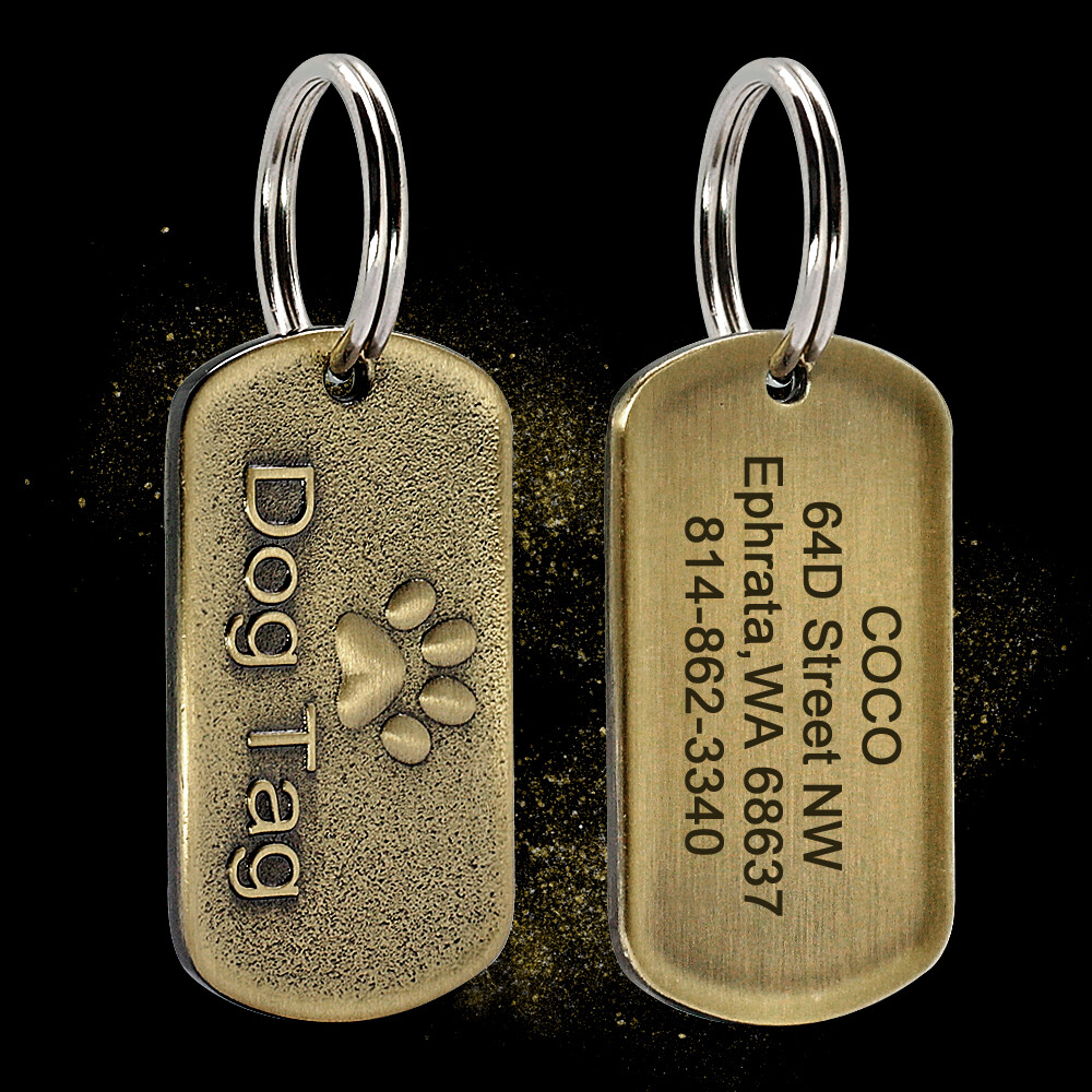 BRASS DOG TAGS RECTANGLE PERSONALIZED CUSTOM PET NAME ID ENGRAVED FOR COLLAR