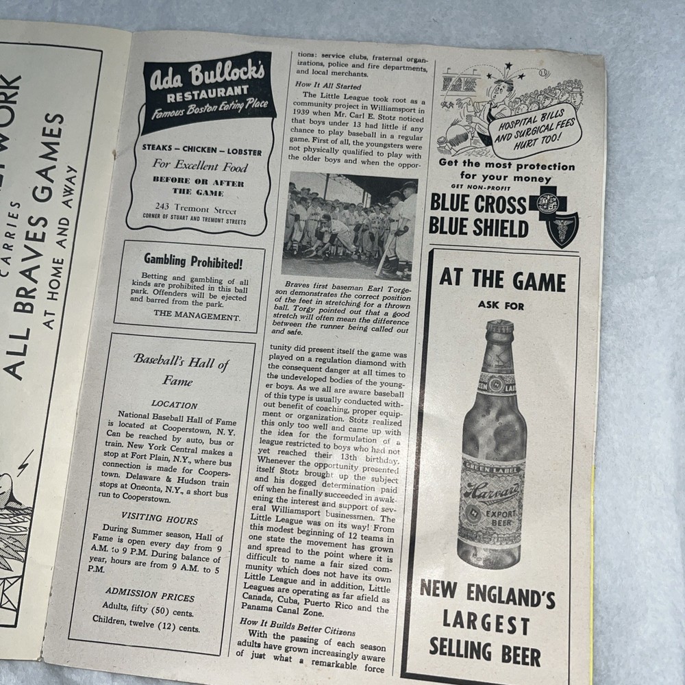 Boston Braves VS. Philadelphia Phillies 1952 Program